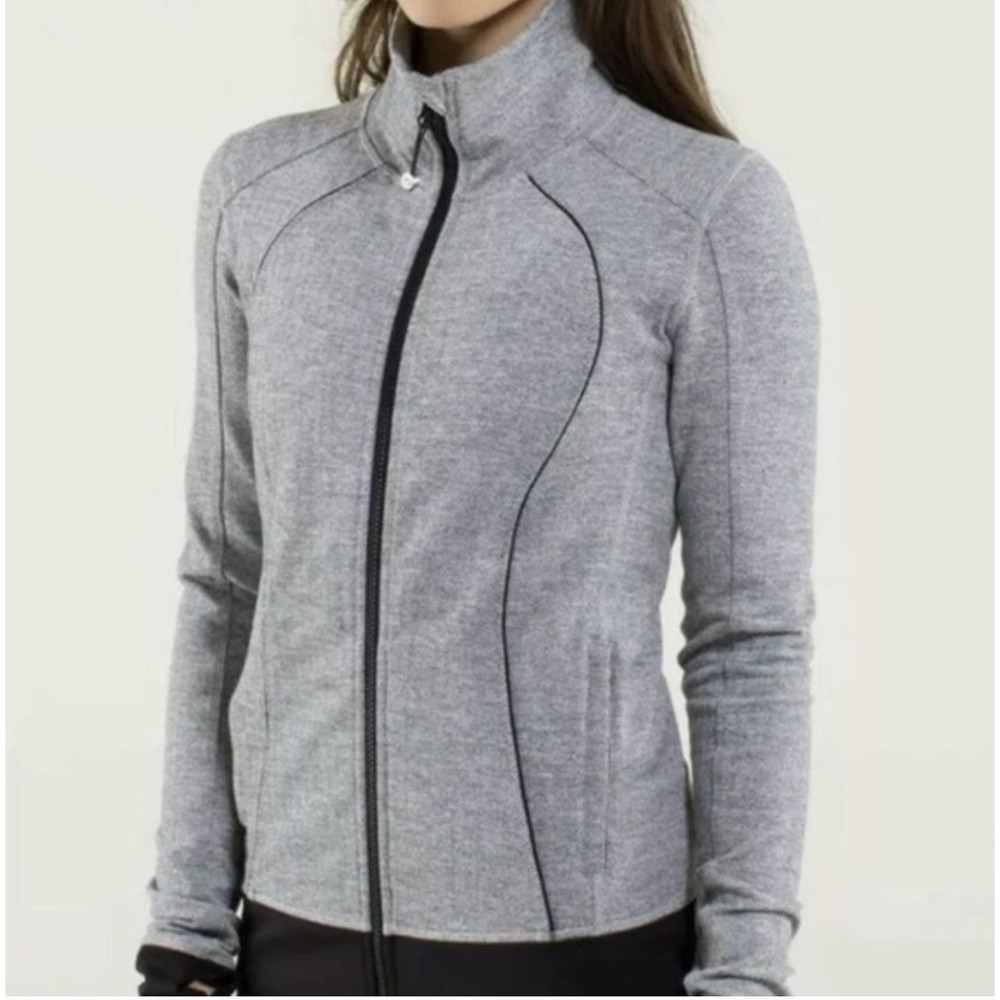 Lululemon Nice Asana Jacket Womens 4 Herringbone Gray Black Full Zip‎ Athletic